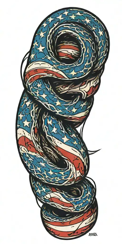 American Flag Waving Military Tattoo With The Phrase Don't Tread On Me No Snake
