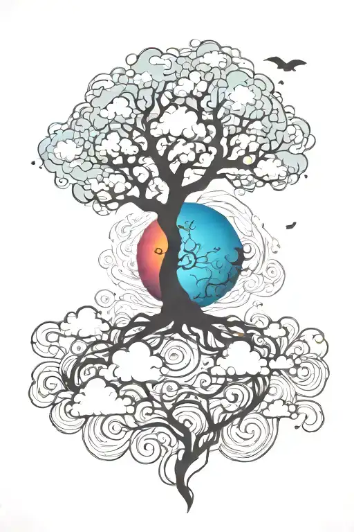 Magic Tree With Clouds Above