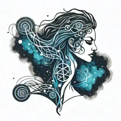 A Cosmic Female Figure With Nordic Runes Intertwined In Her Hair