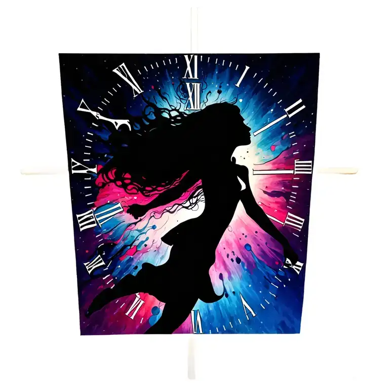 Woman Silhouette And Time Running