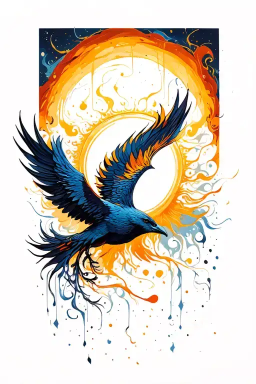 Sun Rising Phoenix Bird Flying