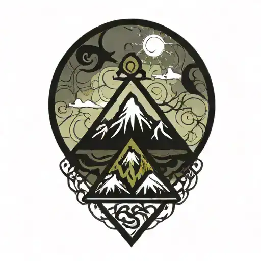 The Karmic Knot Symbol Surrounded My Mountain Peak