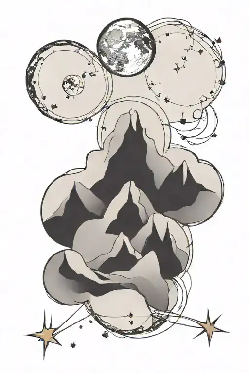 Moon And A Single Mountain With Gemini Constellation