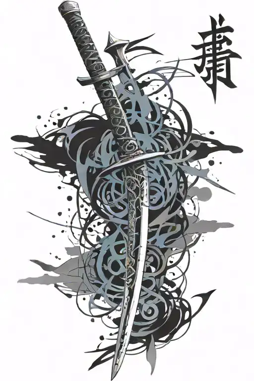 Katana Sword In Text 'Atzurfai' Us
