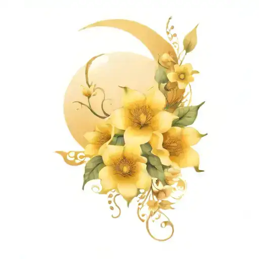 Witchy Moon And Flowers Intertwined