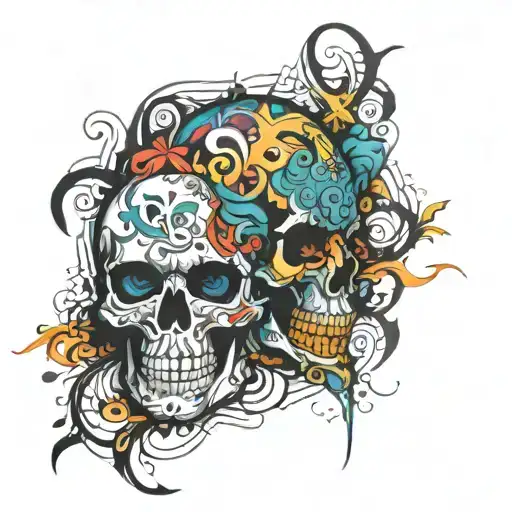 Skulls And Trible Abstract Coloured Sleeve