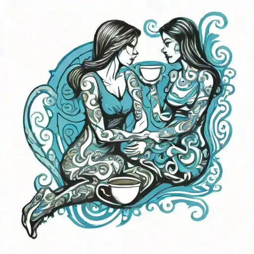 2 Coffee Mugs Representing Mother Daughter Sitting