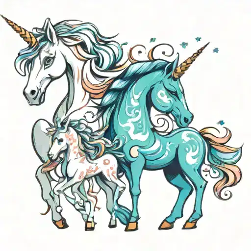 Cartoon Unicorn With 4 Babies