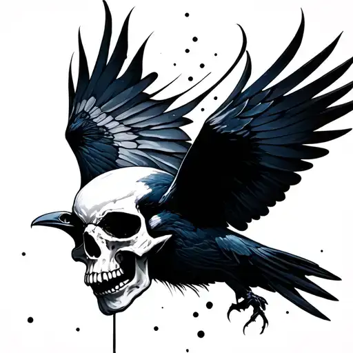Skull Of Raven Flying