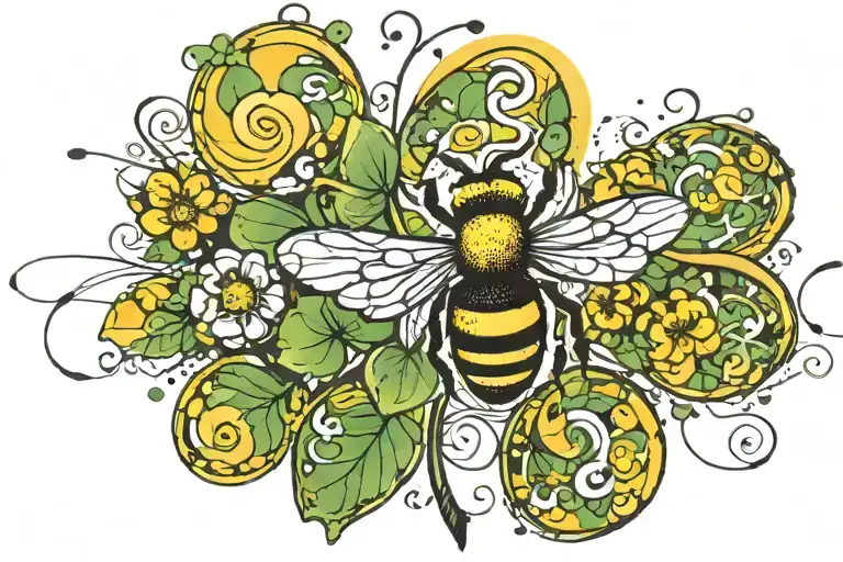 Bee Next To Four Leaf Clover