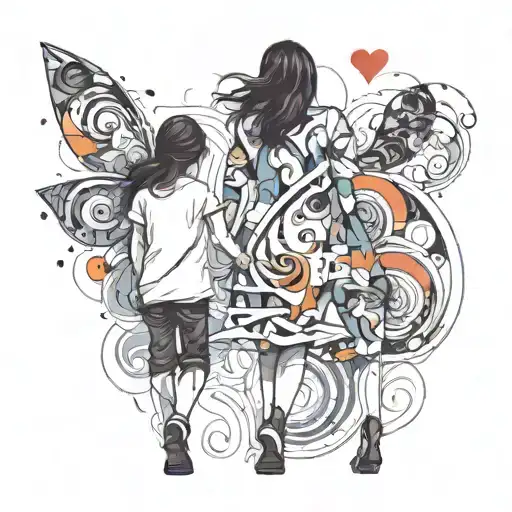 Daughter Walking Together And Holding