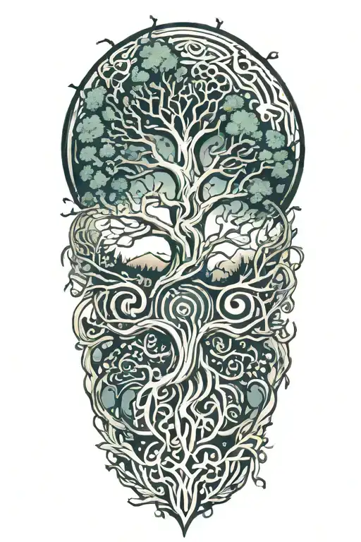 Trippy Tattoo Design Incorporating Yggdrasil Tree