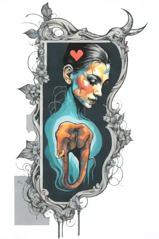 Elephant Head Infinity Symbol Love Heart And Ballerina Silhouette Portrait