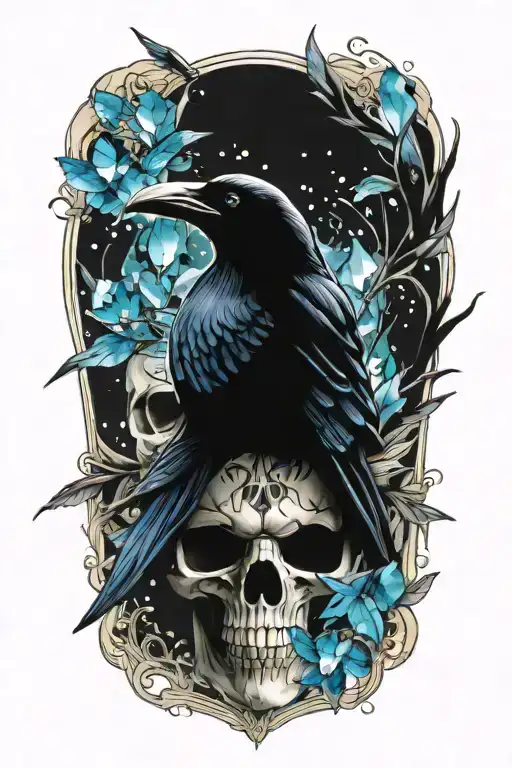 Raven And Crystals With Skull
