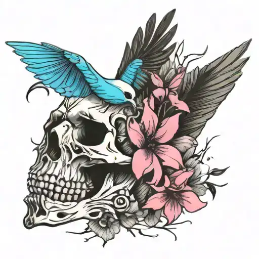 Bird Skull With Flowers Blowing Around It