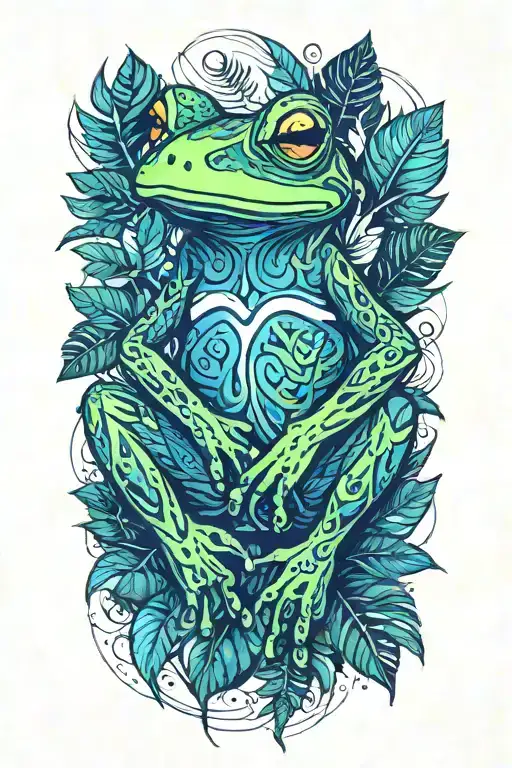Frog With Jungle Leaves