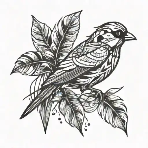 Bird With Jungle Leaves