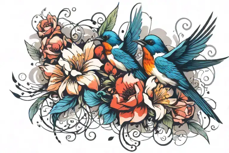 Swallow Bird And Flowers