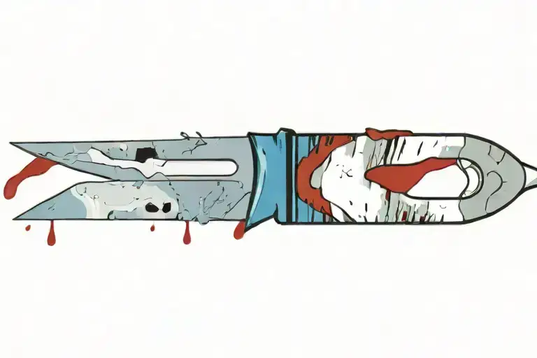 Open Medical Scalpel With Blood On It Blade