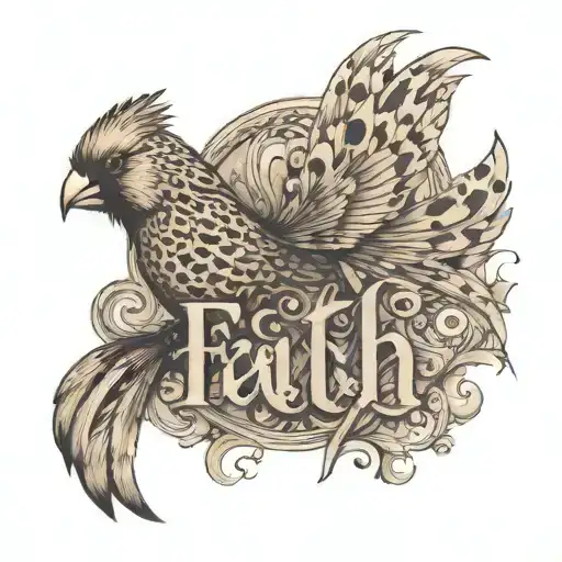 A Cardinal Flying Spelling Out The Word Faith With Leopord Print Lettering