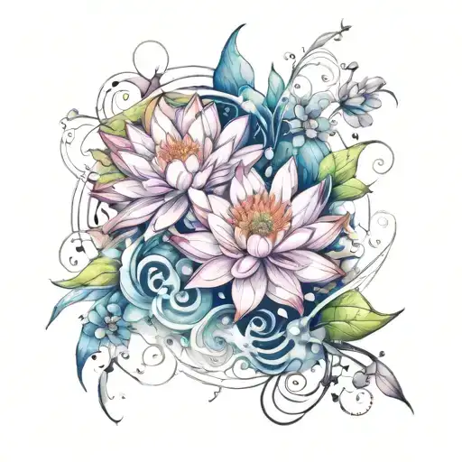 Water Lilly And Larkspur