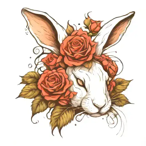 Abstract Design Of A Sleeping White Rabbit With Roses