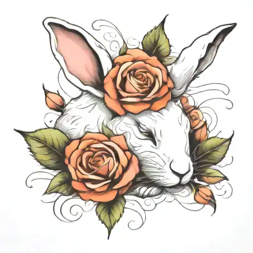 Abstract Design Of A Sleeping White Rabbit With Roses