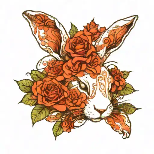 Abstract Design Of A Sleeping White Rabbit With Roses