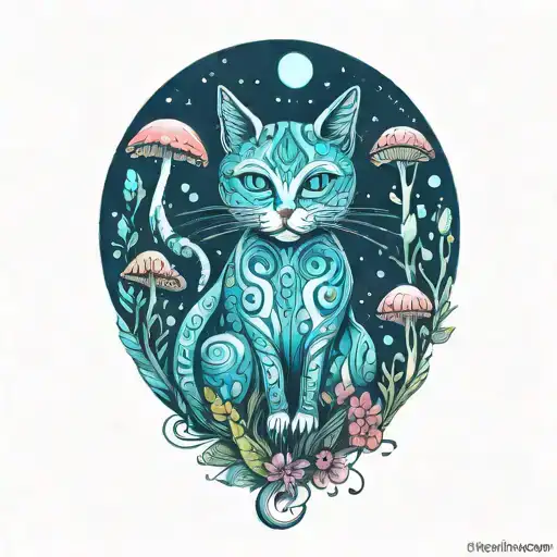 Hippie Cat And Mushrooms