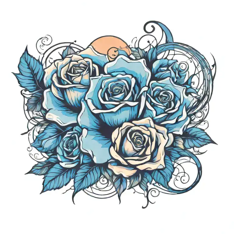 Blue Rose And Moon