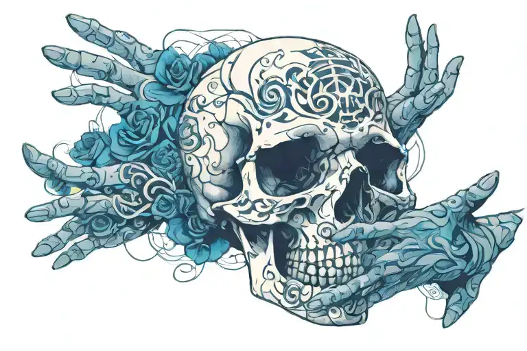 Two Hands Reaching One Skull One Feminine