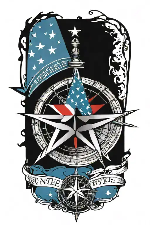 Nautical Star Compass With American Flag With We The People Written In Old English Script