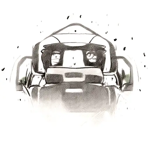 An Anime Character Driving A Car With Gym Equipment In The Backseat