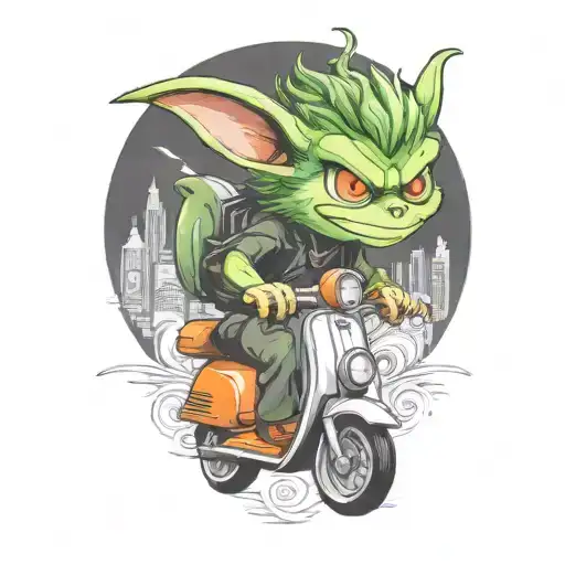 Gremlin Riding A Scooter Curly Hair Gavin
