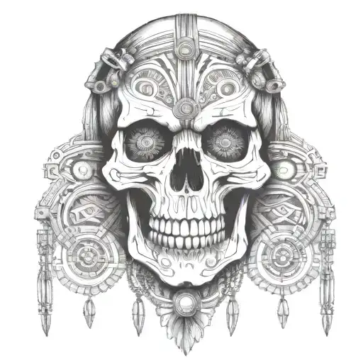 A Skull With Native American Tribal Patterns And Chains