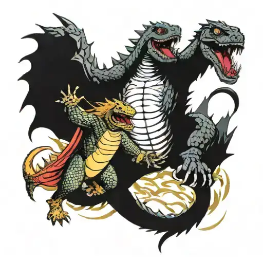 Godzilla And Ghidora Fighting