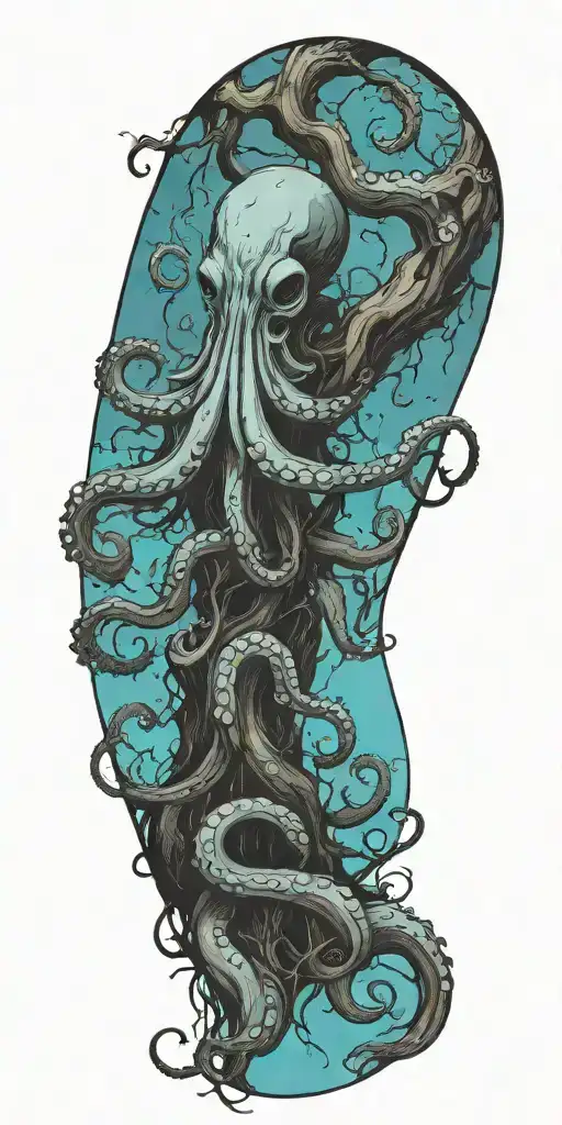 Gothic Octopus Wrapped Around A Tree Full Of Birds And Wind