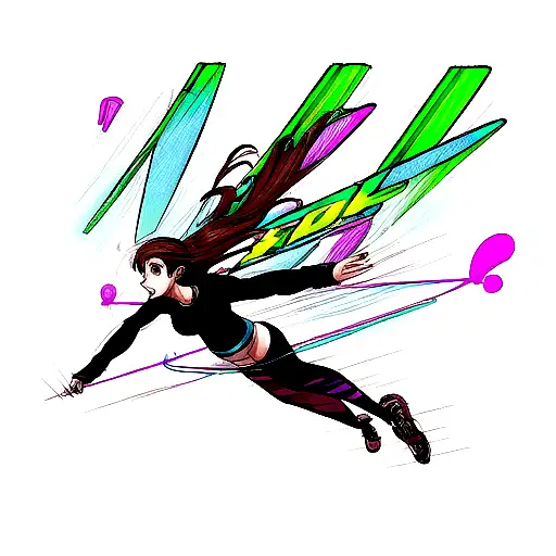 Athletic Woman Flying In A Cyberpunk World