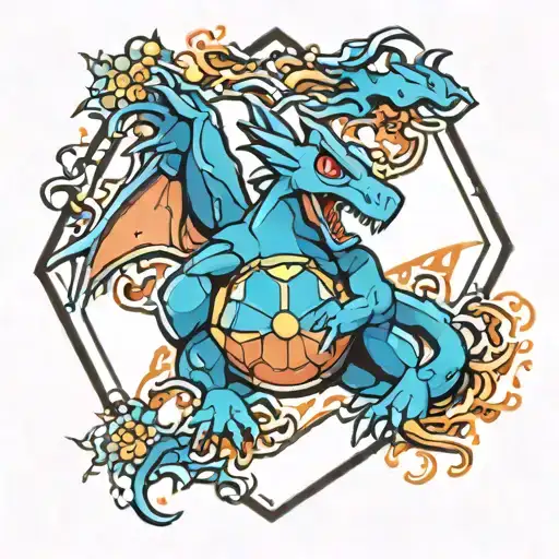 Hexagon Inside Of It Charizard Pokemon With Background Off Japan Theme