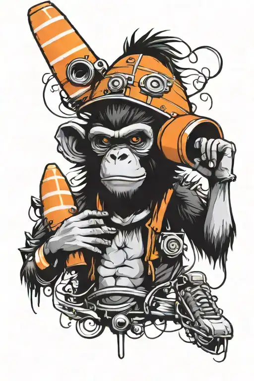 Insane Monkey With Traffic Cone On Head