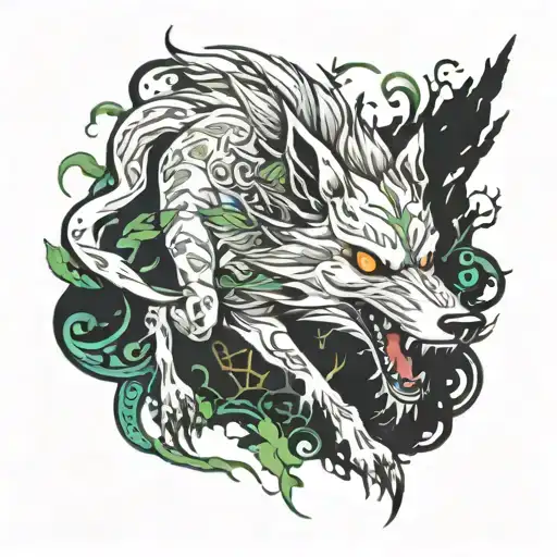 A Fantasy Creature Resembling A Mix Of A Wolf And A Dragon Hunting In A Mystical Forest