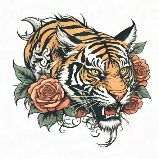 Evil Tiger With Rose Out Of Eye
