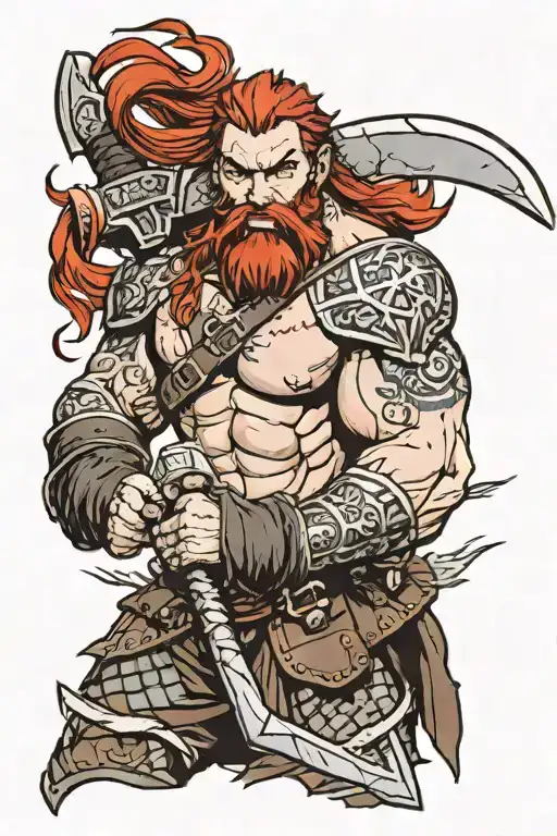 Red Hair And Beard Barbarian With Hammer