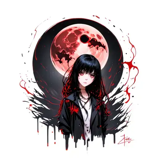 Anime Girl Wearing Blood Moon