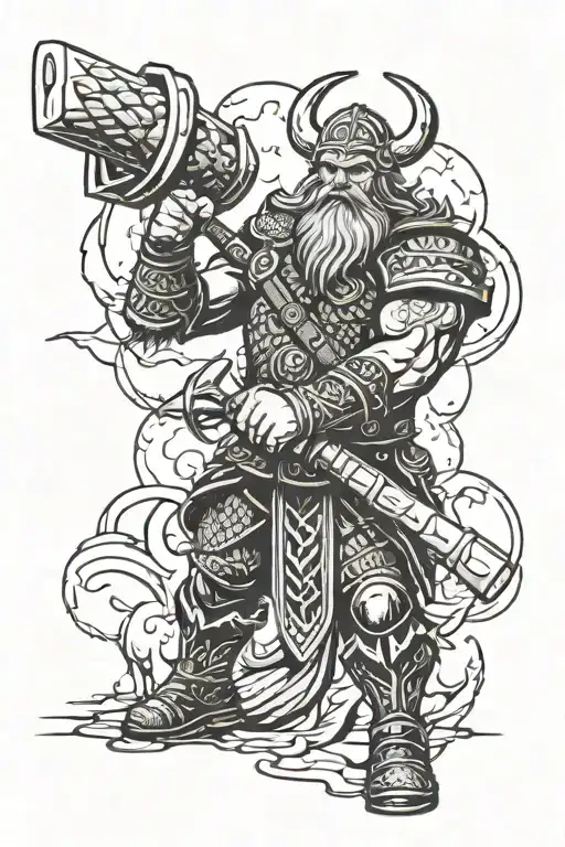 Viking Fighting With Hammer