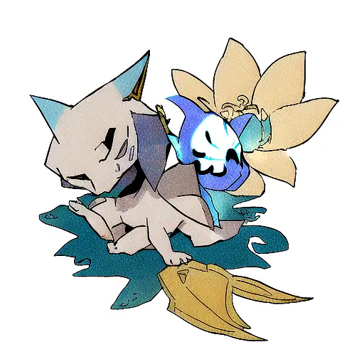 All Blue Cubone Resting His Mask To Eat A Sliver And Golden Lotus Flower Looking At The Night Sky