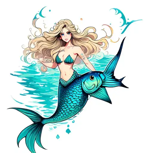 A Mermaid With A Ray Fish