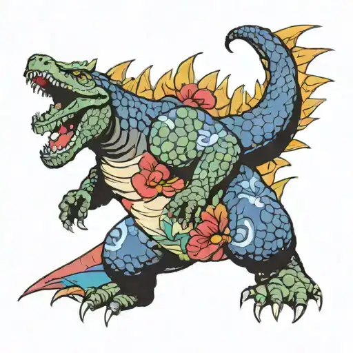 Godzilla Wearing A Hawaiian Shirt
