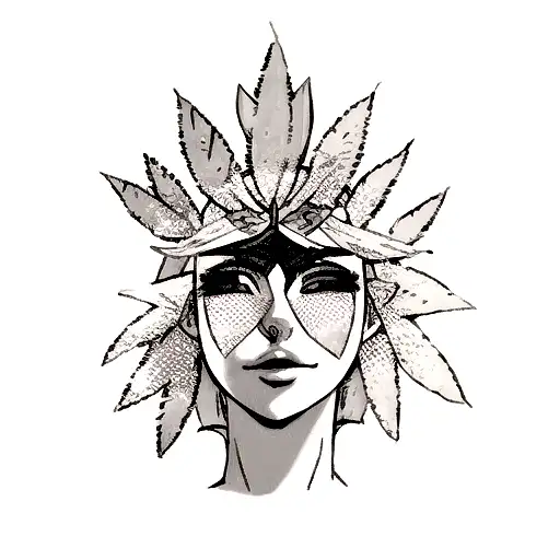 A Beautiful Girl's Face With A Weed Leaf On Her Forehead