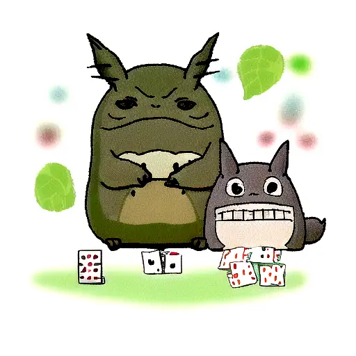Totoro With Leaf On Playing Card